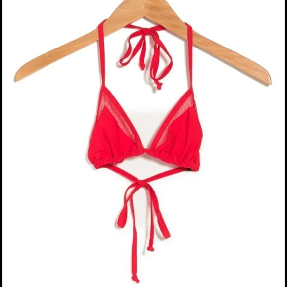 Kendall + Kylie Triangle Mesh Trim Bikini Top Red - Picture 2 of 3